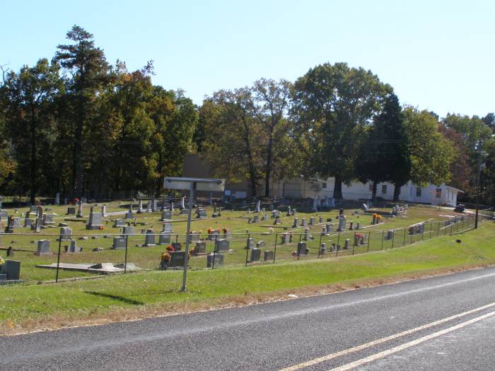 A wide view of the historic Perryville Cemetery in Gilmer, Texas,