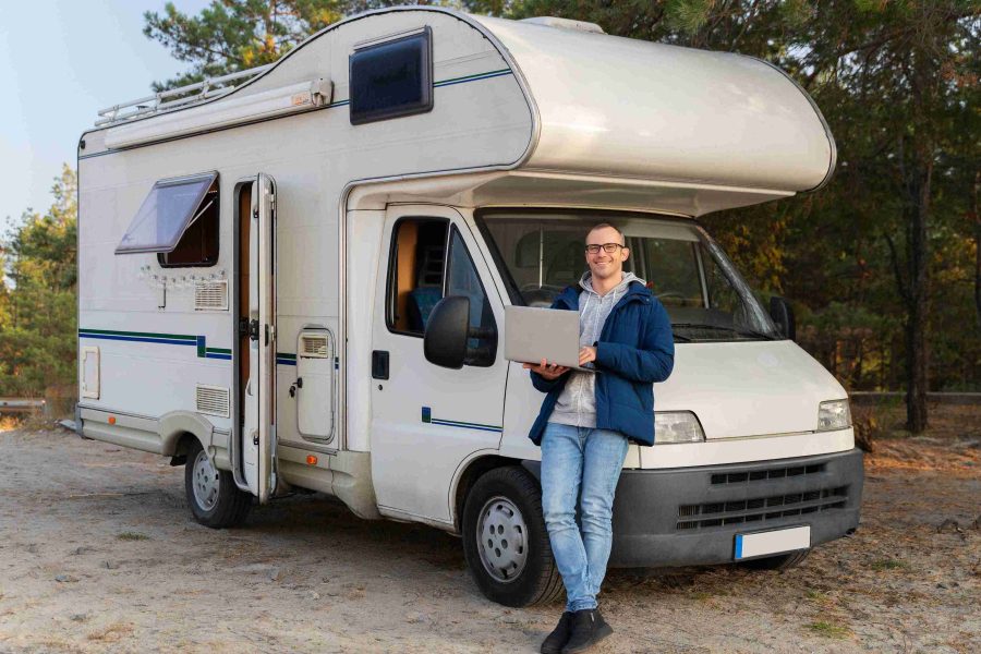 Pull-through vs back-in RV sites comparison showing both configurations at a peaceful RV park in East Texas with pine trees and full hookups