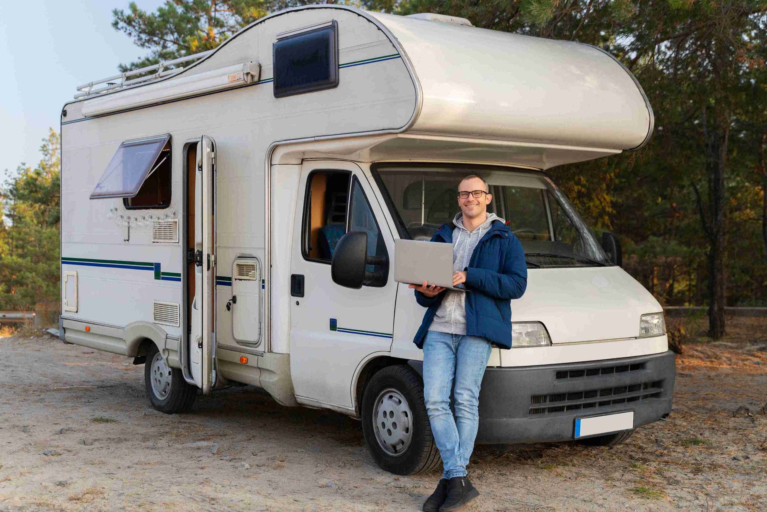 Pull-through vs back-in RV sites comparison showing both configurations at a peaceful RV park in East Texas with pine trees and full hookups